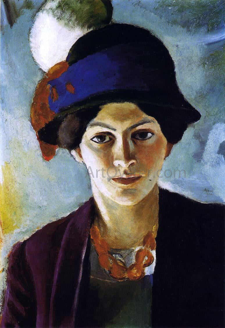  August Macke Portrait of the Artist's Wife with Hat - Canvas Print