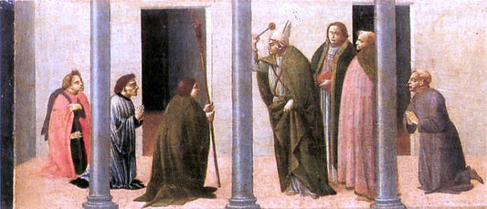  Bartolomeo Di Giovanni Predella: Consecration of the Church of the Innocents - Canvas Print