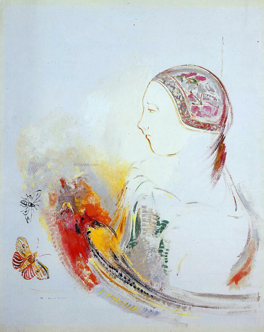  Odilon Redon Profile of a Child (also known as Profile of a Girl with Bird of Paradise) - Canvas Print