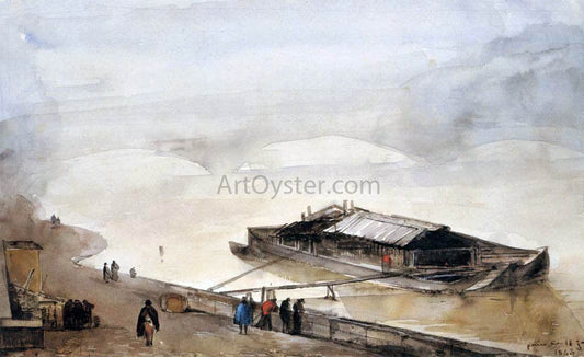  Francois-Marius Granet Quay of the Seine with Barge, Fog Effect - Canvas Print