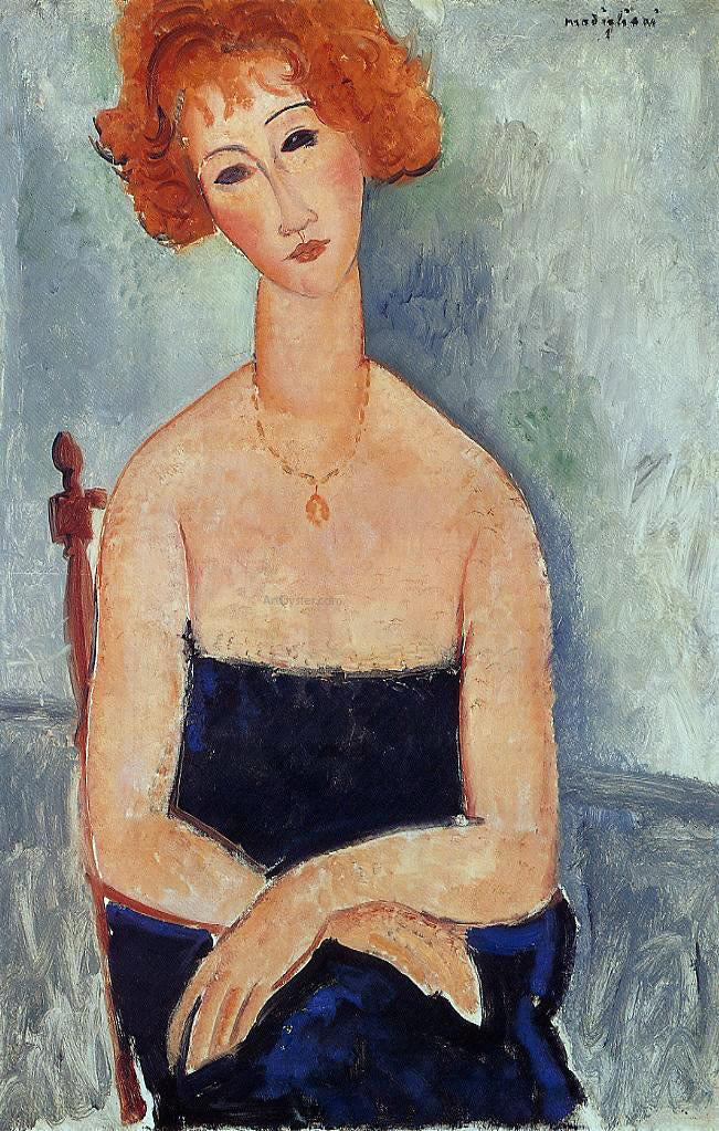  Amedeo Modigliani A Redhead Wearing a Pendant - Canvas Print