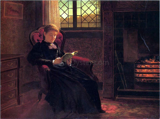  Samuel S Carr Reading by the Fire - Canvas Print