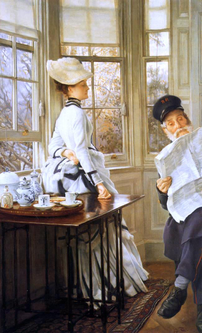  James Tissot Reading the News - Canvas Print