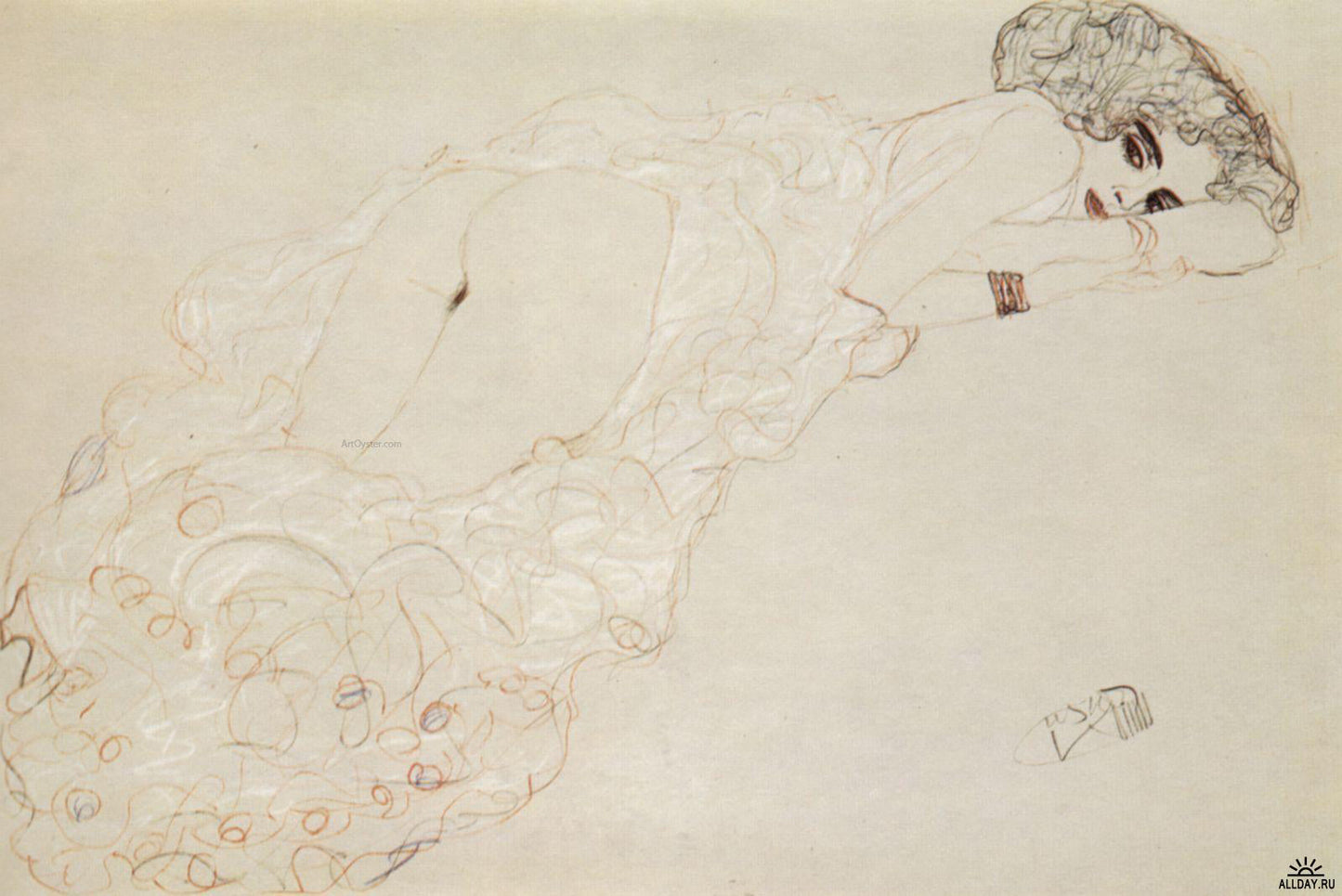  Gustav Klimt Reclining Nude Lying on Her Stomach and Facing Right - Canvas Print