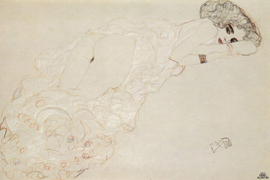  Gustav Klimt Reclining Nude Lying on Her Stomach and Facing Right - Canvas Print