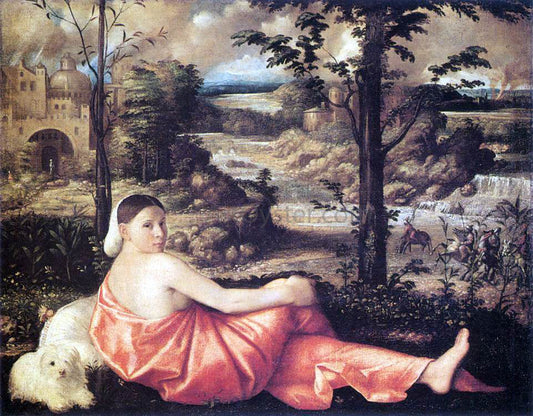  Giovanni Cariani Reclining Woman in a Landscape - Canvas Print