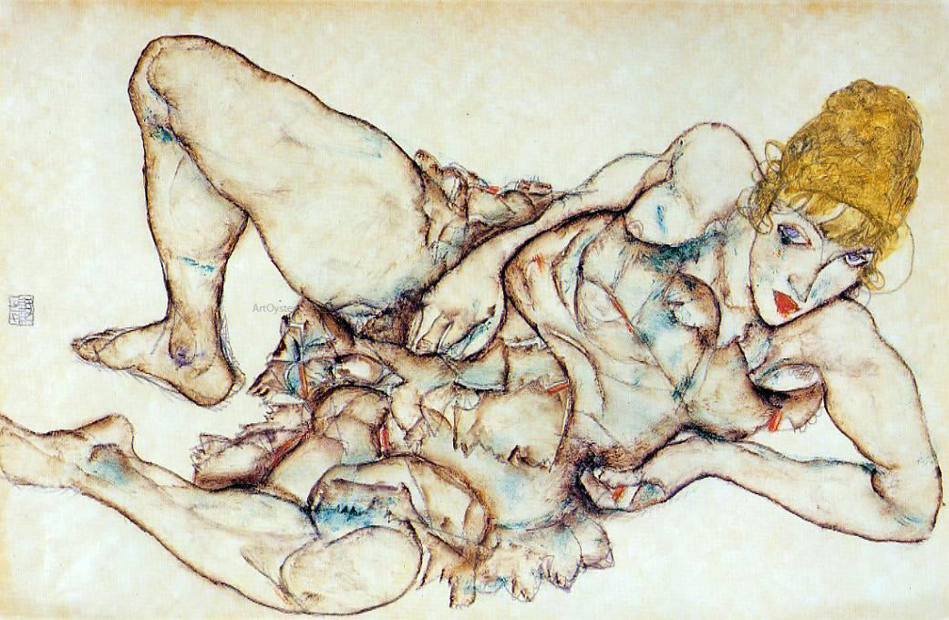  Egon Schiele Reclining Woman with Blond Hair - Canvas Print