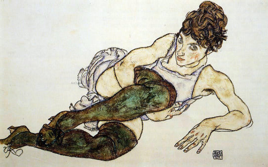  Egon Schiele Reclining Woman with Green Stockings (also known as Adele Harms) - Canvas Print