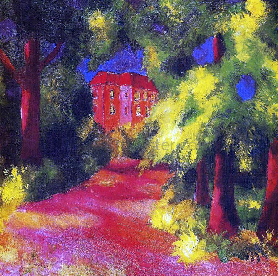  August Macke Red House in a Park - Canvas Print