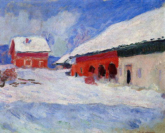  Claude Oscar Monet Red Houses at Bjornegaard in the Snow, Norway - Canvas Print
