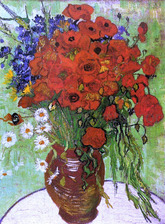  Vincent Van Gogh A Vase with Red Poppies and Daisies - Canvas Print