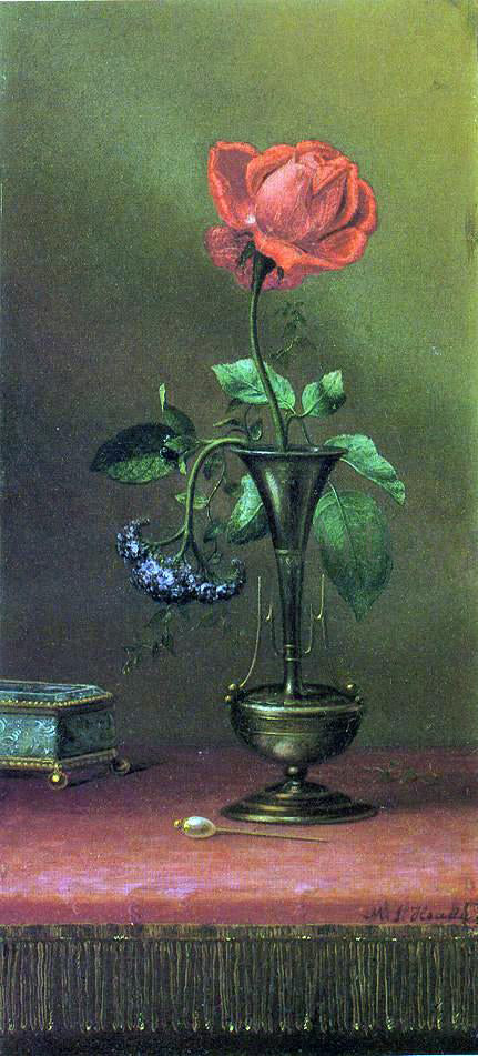  Martin Johnson Heade Red Rose and Heliotrope in a Vase - Canvas Print