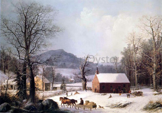  George Henry Durrie Red School House, Winter - Canvas Print
