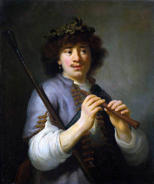  Govert Teunisz Flinck Rembrandt as Shepherd with Staff and Flute - Canvas Print