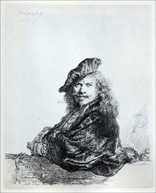  Rembrandt Van Rijn Rembrandt Leaning on a Stone Sill - Canvas Print
