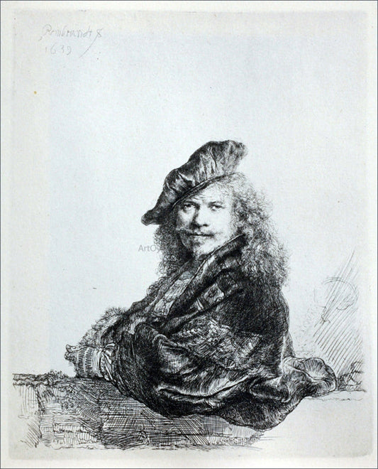  Rembrandt Van Rijn Rembrandt Leaning on a Stone Sill - Canvas Print