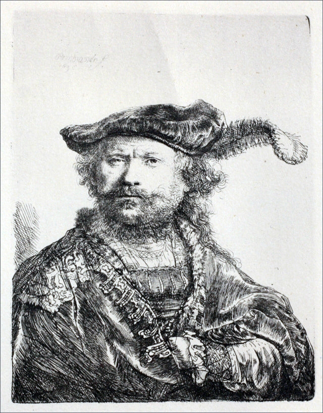 Rembrandt Van Rijn Rembrandt with Mezetin Cap and Feather - Canvas Print