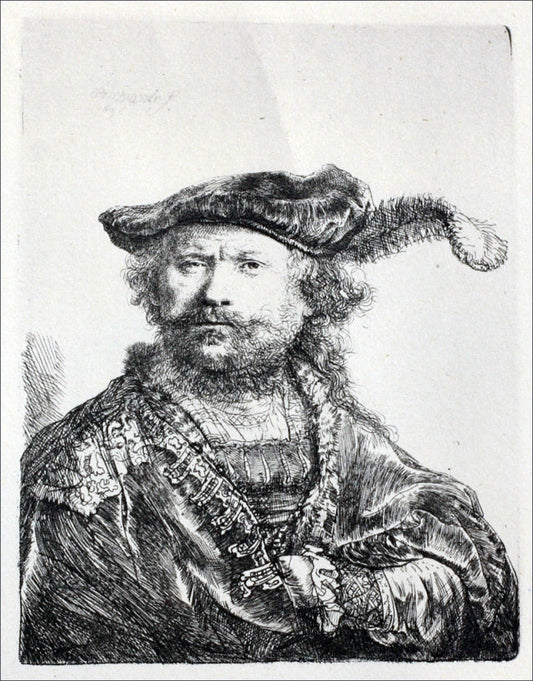  Rembrandt Van Rijn Rembrandt with Mezetin Cap and Feather - Canvas Print
