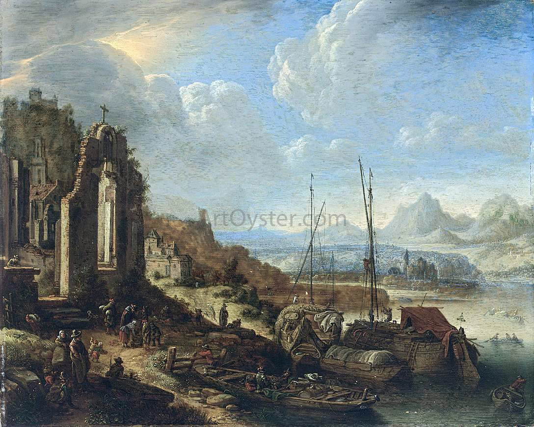  Herman Saftleven Rhenish River Landscape Capriccio - Canvas Print