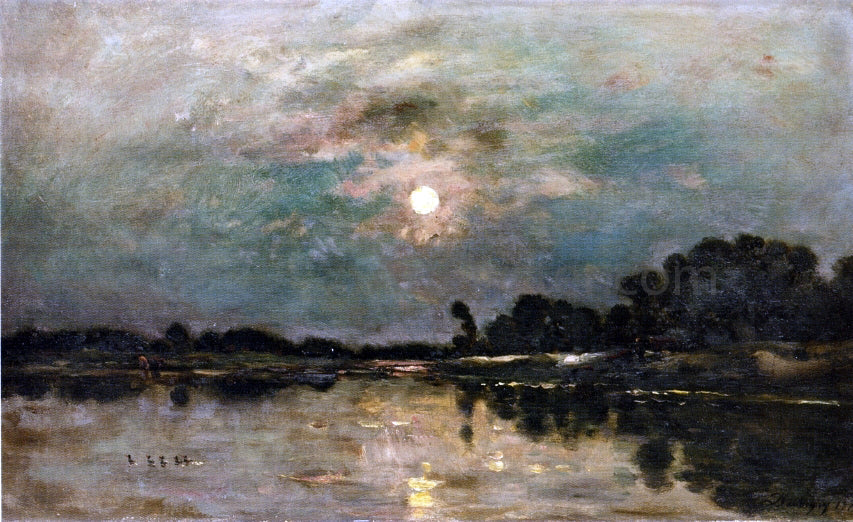  Charles Francois Daubigny Riverbank in Moonlight - Canvas Print