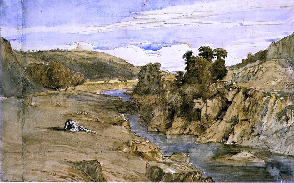  Paul Huet Riverbank, Saint-Thomas near Bort-les-Orgues - Canvas Print