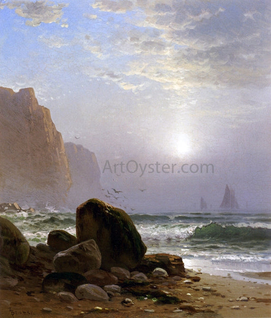  Alfred Thompson Bricher A Rocky Coastal Scene with a View of Passing Ships - Canvas Print
