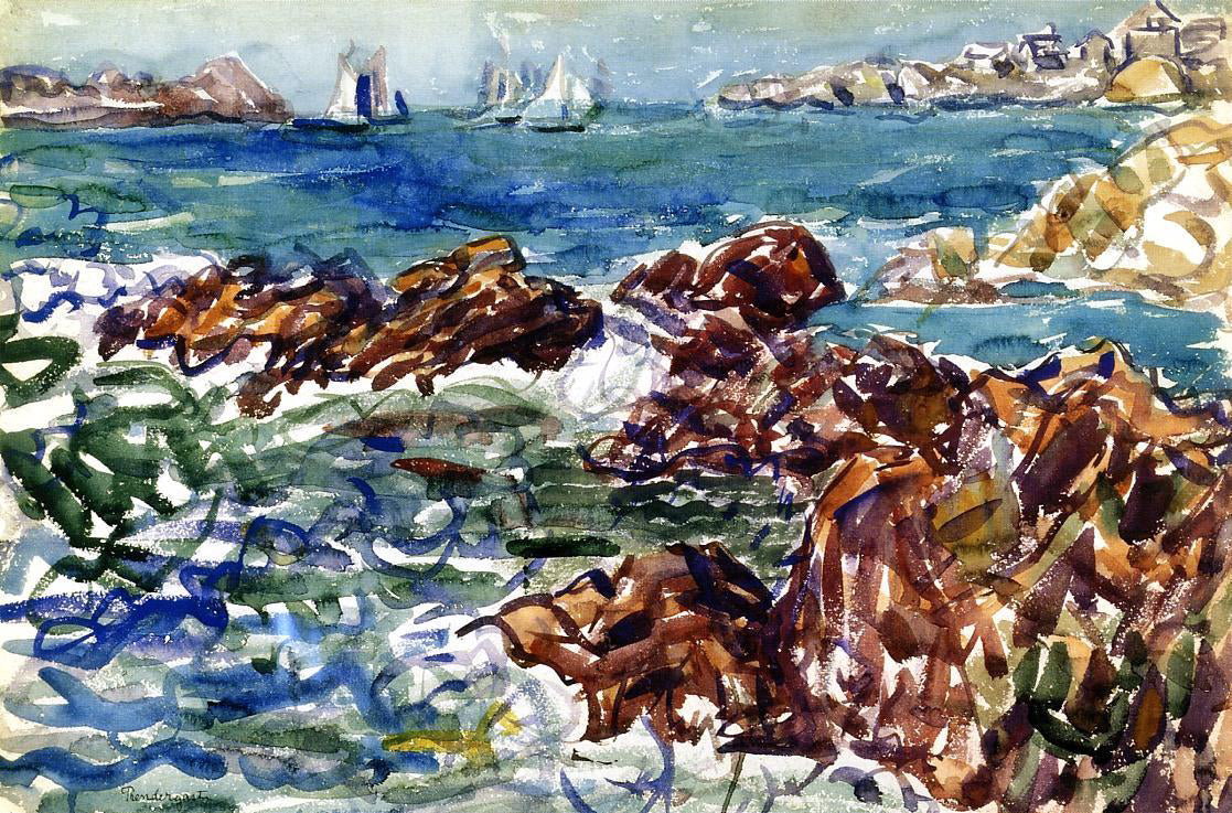  Maurice Prendergast Rocky Cove with Village - Canvas Print