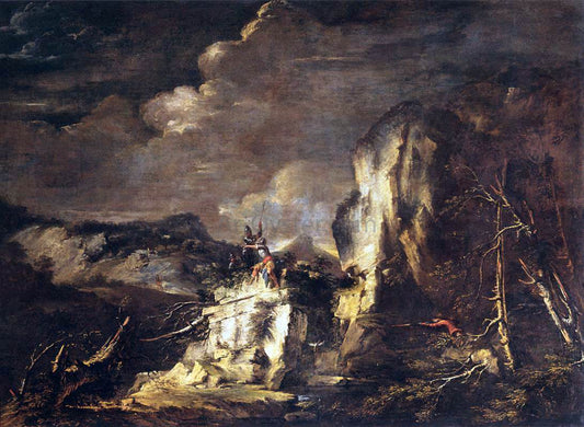  Salvator Rosa Rocky Landscape with a Huntsman and Warriors - Canvas Print