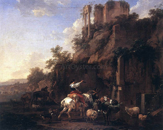  Nicolaes Berchem Rocky Landscape with Antique Ruins - Canvas Print