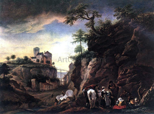  Philips Wouwerman Rocky Landscape with Resting Travellers - Canvas Print