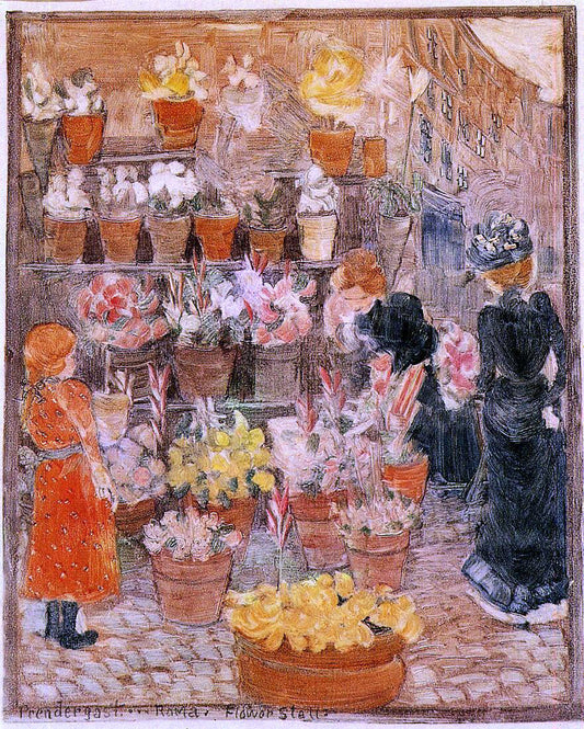  Maurice Prendergast Roma: Flower Stall (also known as Flower Stall or Roman Flower Stall) - Canvas Print