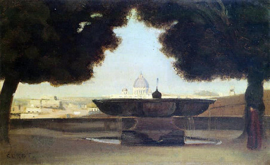  Jean-Baptiste-Camille Corot Rome - The Fountain of the Academie de France - Canvas Print