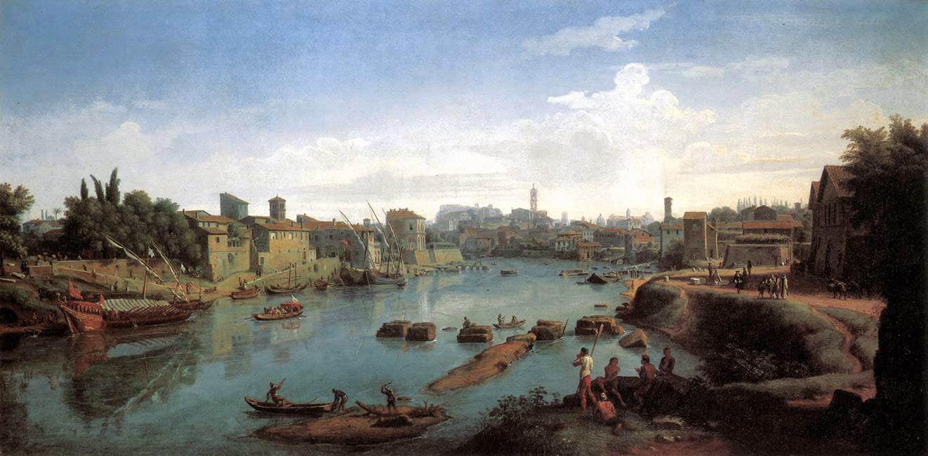  Caspar Andriaans Van Wittel Rome, the Tiber near the Porto di Ripa Grande - Canvas Print