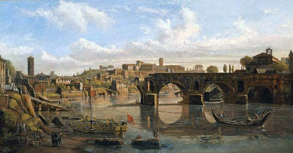  Caspar Andriaans Van Wittel Rome: View of the River Tiber with the Ponte Rotto and the Aventine Hill - Canvas Print