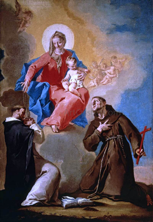  Nicola Grassi Rosary Mother of God with Sts Dominic and Francis of Assisi - Canvas Print