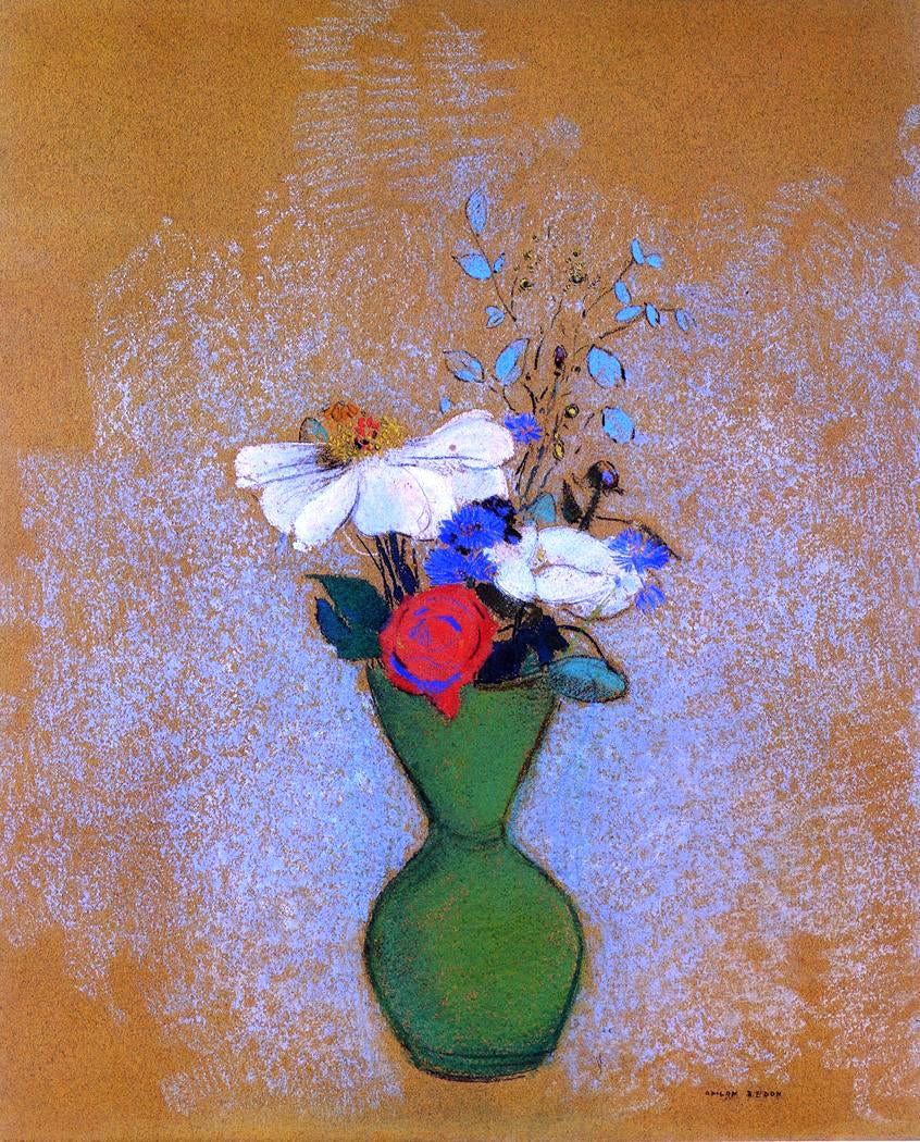  Odilon Redon Rose, Peony and Cornflowers in a Green Vase - Canvas Print