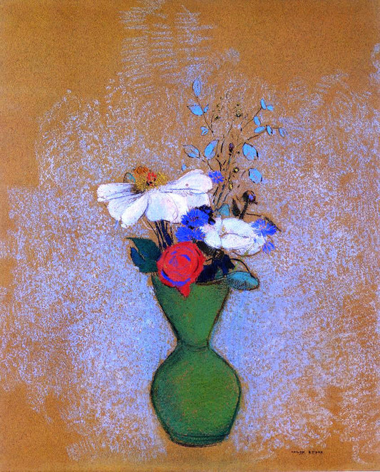 Odilon Redon Rose, Peony and Cornflowers in a Green Vase - Canvas Print