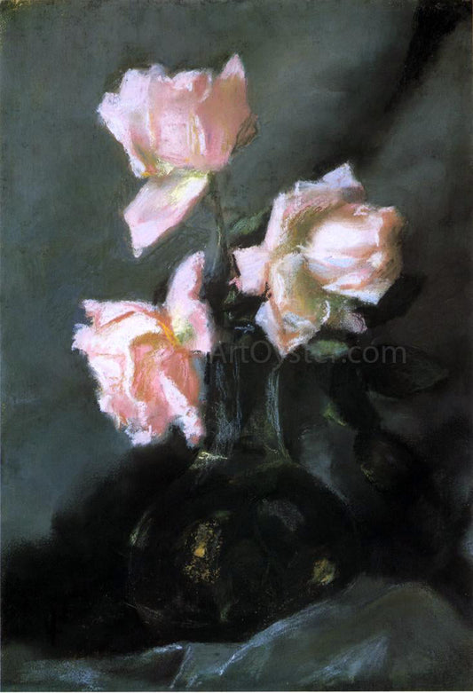  John La Farge Roses in a Vase - Canvas Print