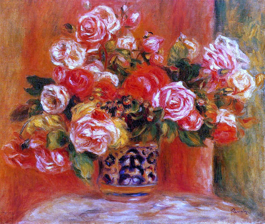  Pierre Auguste Renoir Roses in a Vase - Canvas Print