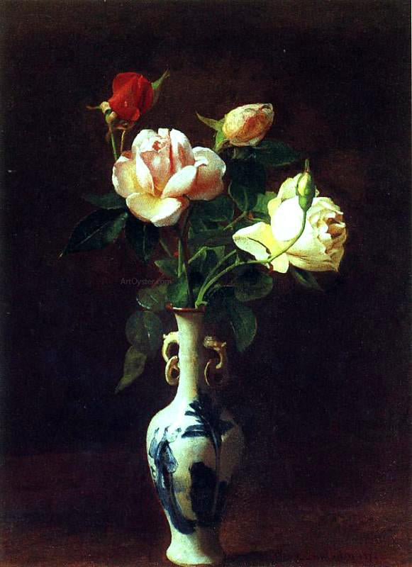 George Cochran Lambdin Roses in a Vase Canvas Print – Art MegaMart