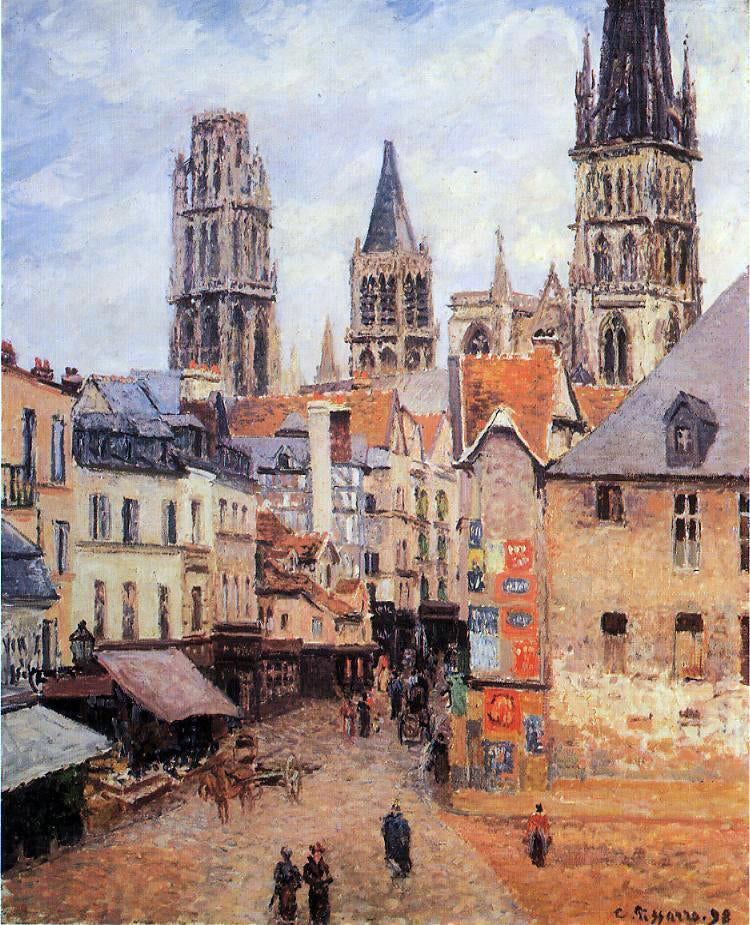  Camille Pissarro Rue de l'Eppicerie, Rouen: Morning, Grey Weather - Canvas Print