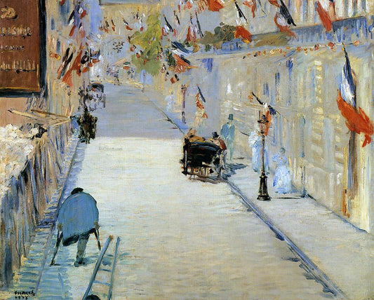  Edouard Manet Rue Mosnier Decorated with Flags, with a Man on Crutches - Canvas Print