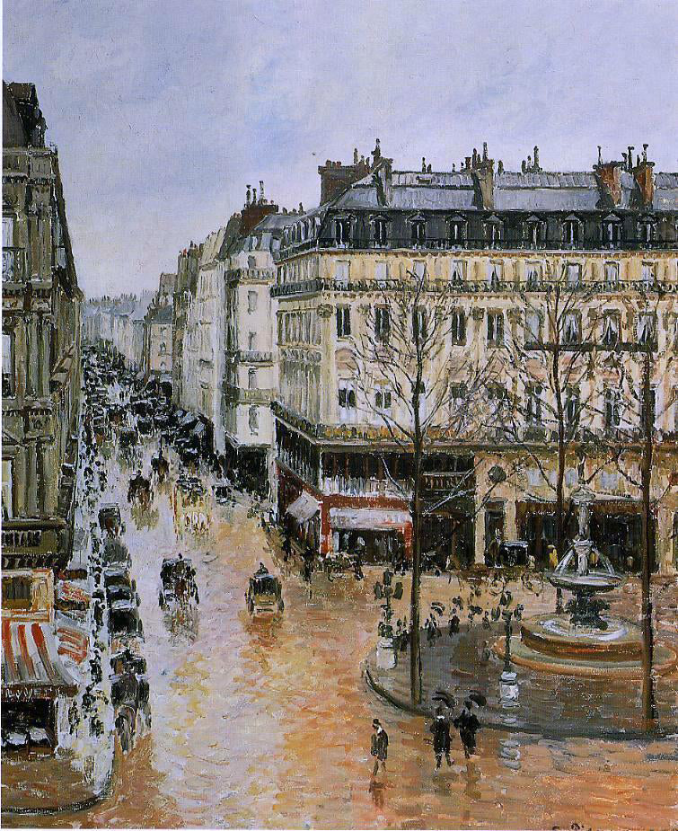  Camille Pissarro Rue Saint-Honore: Afternoon, Rain Effect - Canvas Print