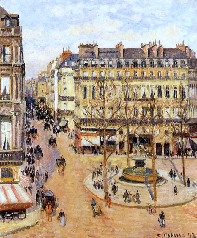  Camille Pissarro Rue Saint-Honore: Morning Sun Effect, Place du Theatre Francais - Canvas Print