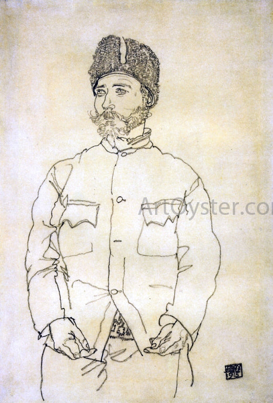  Egon Schiele Russian Prisoner of War with Fur Hat - Canvas Print