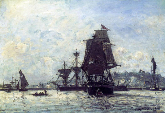  Johan Barthold Jongkind Sailing Ships at Honfleur - Canvas Print