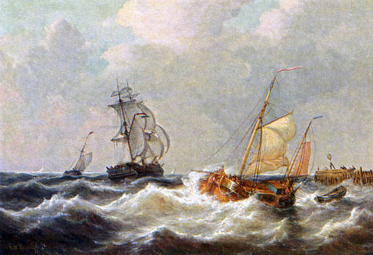  George Willem Opdenhoff Sailing Vessels In Choppy Waters - Canvas Print