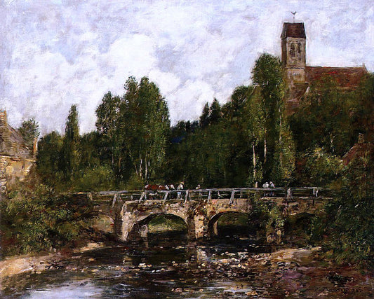  Eugene-Louis Boudin Saint-Cenery, the Church and the Bridge - Canvas Print