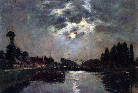 Eugene-Louis Boudin Saint-Valery-sur-Somme, Moonrise over the Canal - Canvas Print