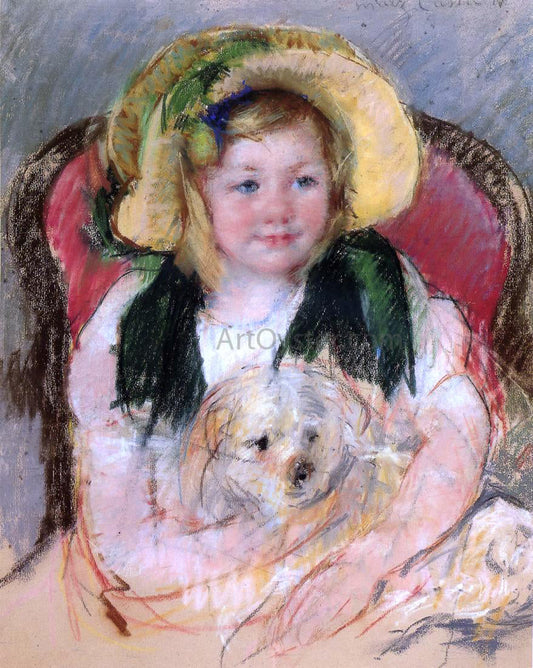  Mary Cassatt Sara with Her Dog, in an Armchair, Wearing a Bonnet with a Plum Ornament - Canvas Print